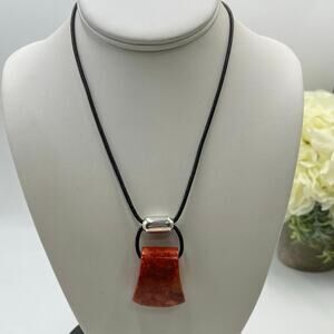 Silpada Sterling Silver Black Leather Cardinal Rule Coral Pendant Necklace N0965